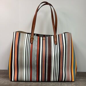 ✨ Tory Burch Kerrington Square Striped Tote | Multicolor | Large Shopper Bag ✨